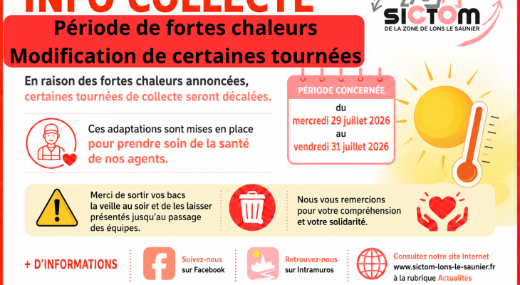 FORTES CHALEURS : MODIFICATION DE TOURNEES !
